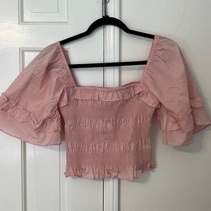 Petal & Pup Pink Puff Sleeve Smocked Crop Top